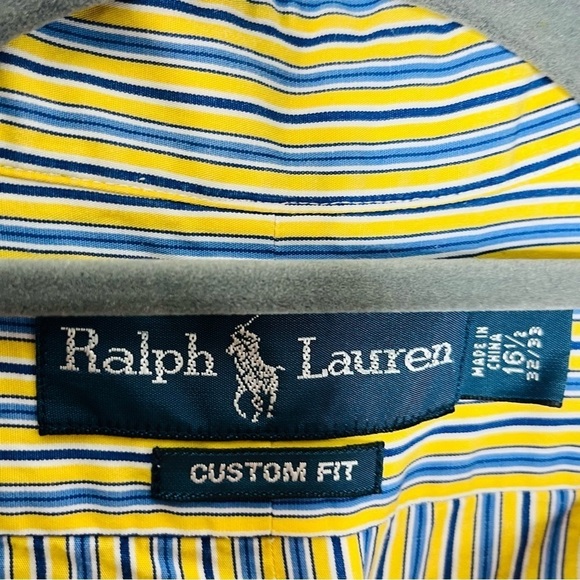 Polo Ralph Lauren Size 16.5 Custom Fit Yellow Stripe Button Down Shirt - Picture 3 of 5